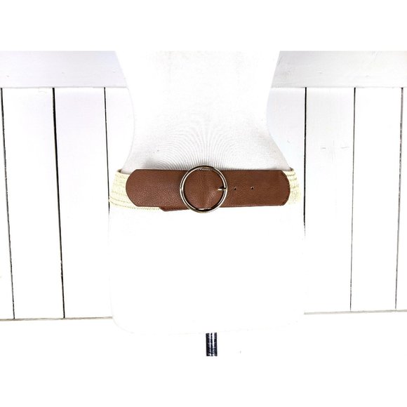 Wide tan/light brown stretch canvas vegan leather elastic belt - Picture 1 of 4